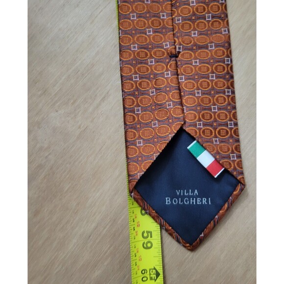 VILLA BOLGHERI Men's 100% Silk Necktie ITALY Designer Circles Geometric Orange - Picture 6 of 6